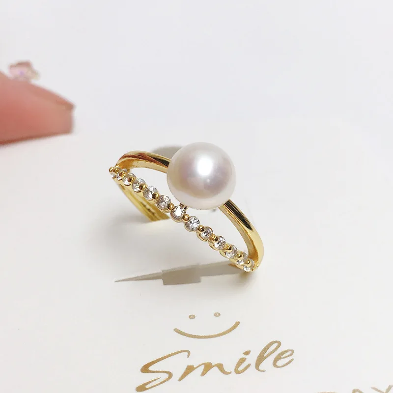 

Natural Freshwater Pearl Gold Plated Ring with Simple Zircon Single Pearl Design Fashionable Jewelry Accessory
