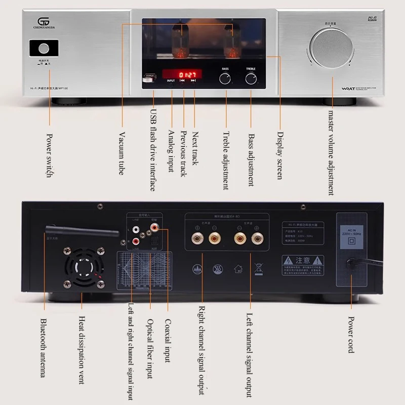 HIFI Tube Power Amplifier Bluetooth 5.3 130Wx2 ECF80 Tubes 5198 1941 Power Tube Toroidal Transformer Home Audiophile Amplifier