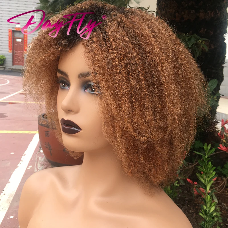 

Short Kinky Curly Wig Curly Human Hair Wig With Bangs For Women Colored T1b 30 99j Brazilian Hair Wig 150% Machine Made Wig