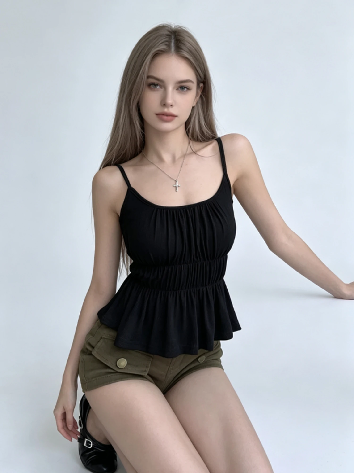 Women Black Gothic Camisole Y2K Gyaru Emo Cami Top Vacation Style Elegant Off Shoulder Sleeveless Cami Tank Top for Women Summer