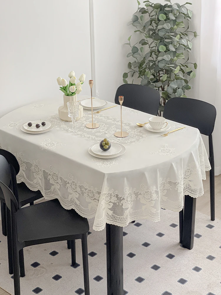 

Light luxury atmosphere oval dining table cloth Nordic INS style rectangular PVC lace oil-proof and waterproof coffee table