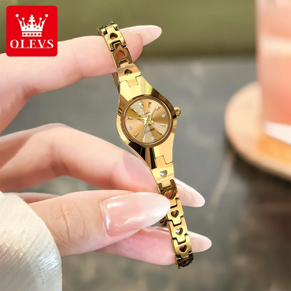 Olevs Reloj de pulsera original vintage para mujer, reloj de pulsera de cuarzo retro con correa de acero inoxidable resistente al agua, 7082