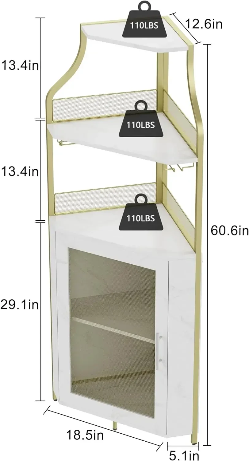 Armoire de bar à vin d'angle avec poignées amovibles, porte-verre T1, petit buffet et armoire de planche avec porte en maille