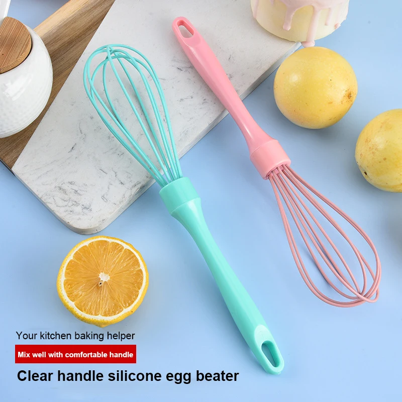 1PC 25cm Heat Resistant Silicone Hand-Held Egg Whisk Egg Pastry Scratch Resistant Coated Household Cooking Baking Mixing Tools