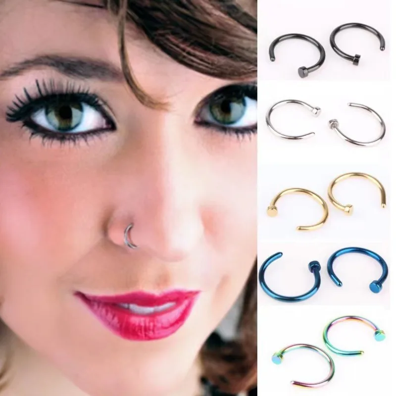 6pcs/lot Punk Jewelry Fake Nose Rings Hoop Lip Nose Rings C Shape Small Thin Non-Piercing Jewelry for Women Men view 2