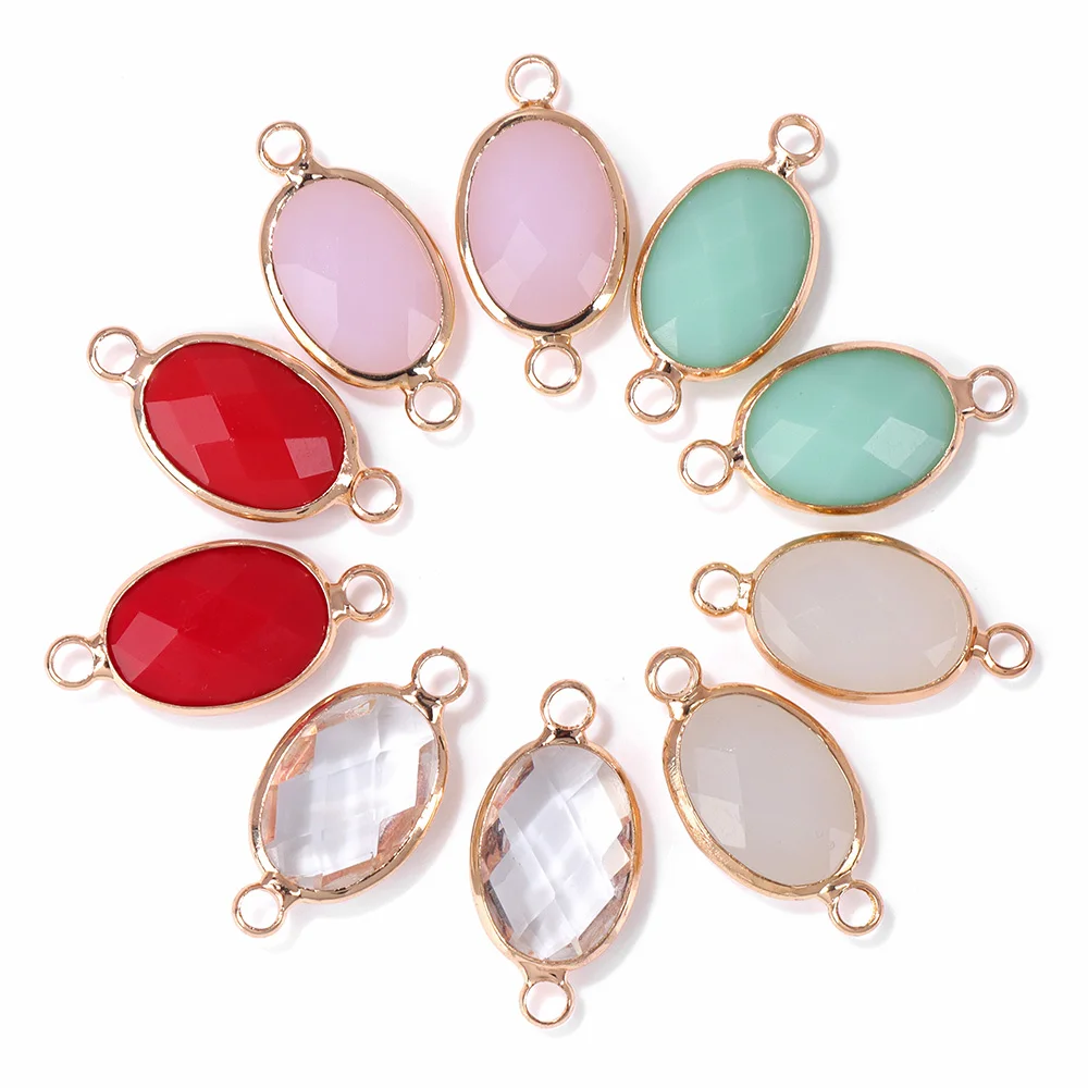 5PCS Natural Oval Shape Stone Pendants Chalcedony Gems Connector Charms Fit Jewelry Making Necklace Parts Wholesale 10*21mm