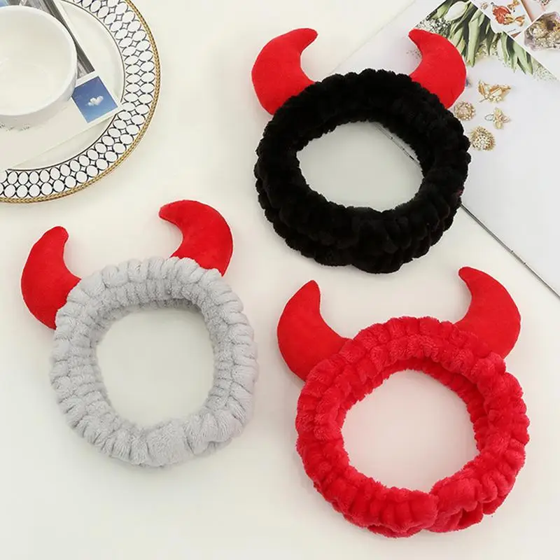 Horn Headband Cute Devil Horn Soft Cosmetic Hair Bands Soft Hair Band Wraps Skincare Towel Headbands Creative Hair Accessories