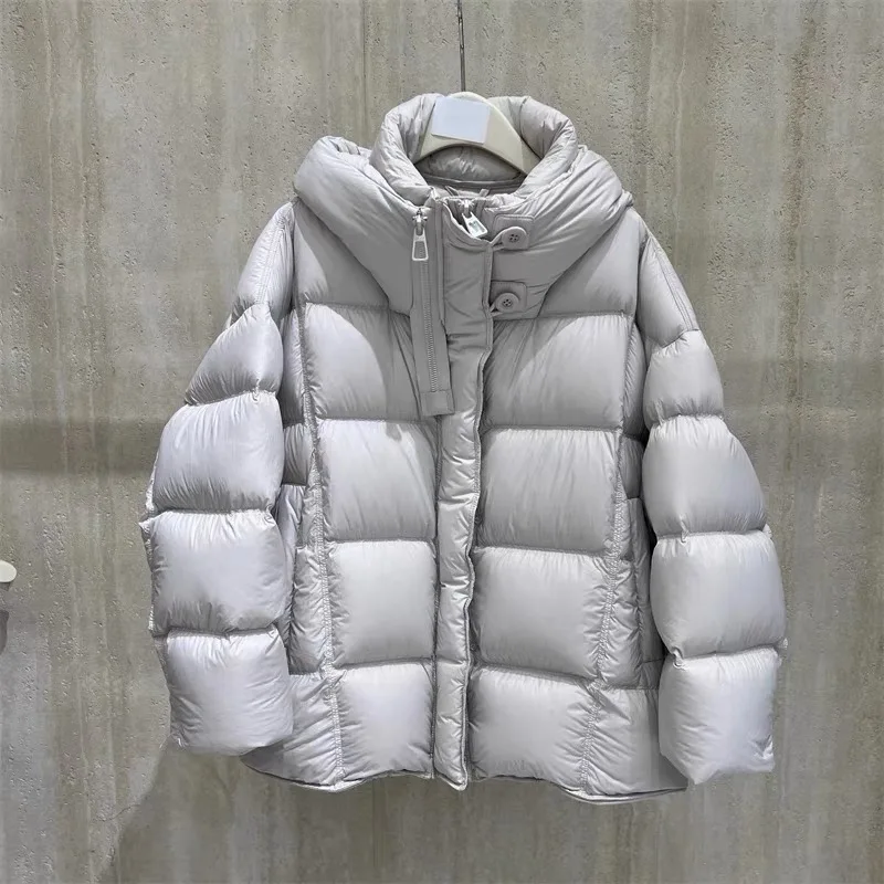 

Winter Hooded Solid Fluffy Down Jacket Parka Female Zipper Thick Waterproof Outwears Coat Women White Duck Down Warm Down Jacket