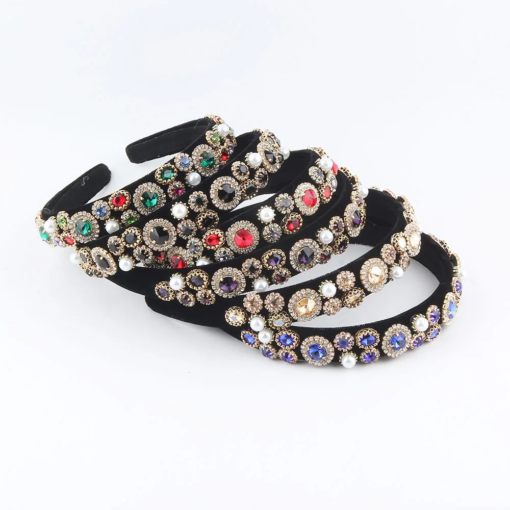New Fashionable European And American Cross-Border Water Diamond Hair band Sponge Baroque Retro Hair Accessory For Women 420