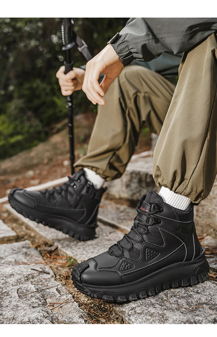 Herren-High-Top-Outdoor-Freizeitsportschuhe, mit stoßfestem Zehenschutz, rutschfester und abriebfester Sohle mit tiefem Profil, seitlichem Reißverschluss für einfaches An- und Ausziehen, geeignet für Wanderungen und Trekking, strapazierfähig und langlebig. – Detail 15
