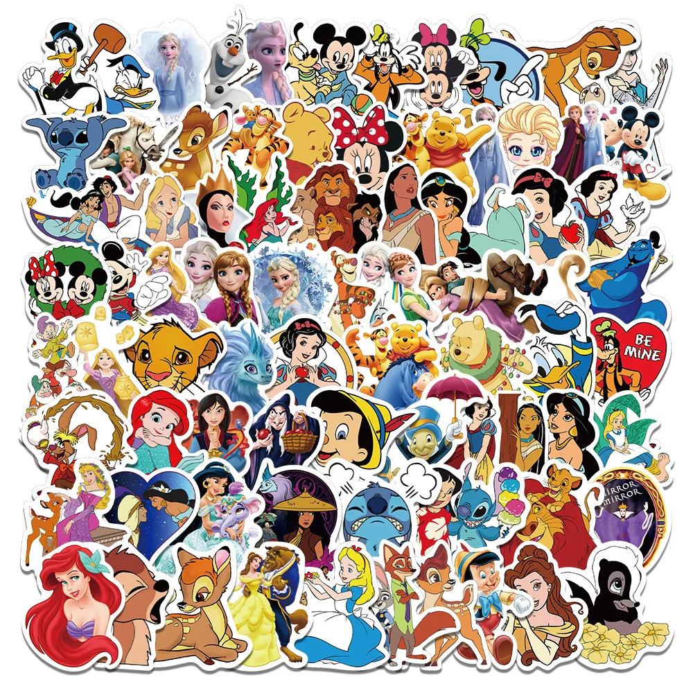 

10/30/50/100pcs Mixed Disney Cartoon Stickers Pooh Stitch Princess Funny Anime Decal for Phone Laptop Toy Diary Sticker Kid Toy