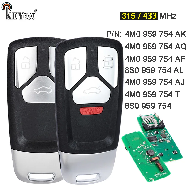 

KEYECU 315/434 МГц 8S0 959 754 AL / 4M0 959 754 AK /AQ /AF /AJ / T 8S0 959 754 Умный дистанционный брелок для Audi A3 TT R8 2016-2018