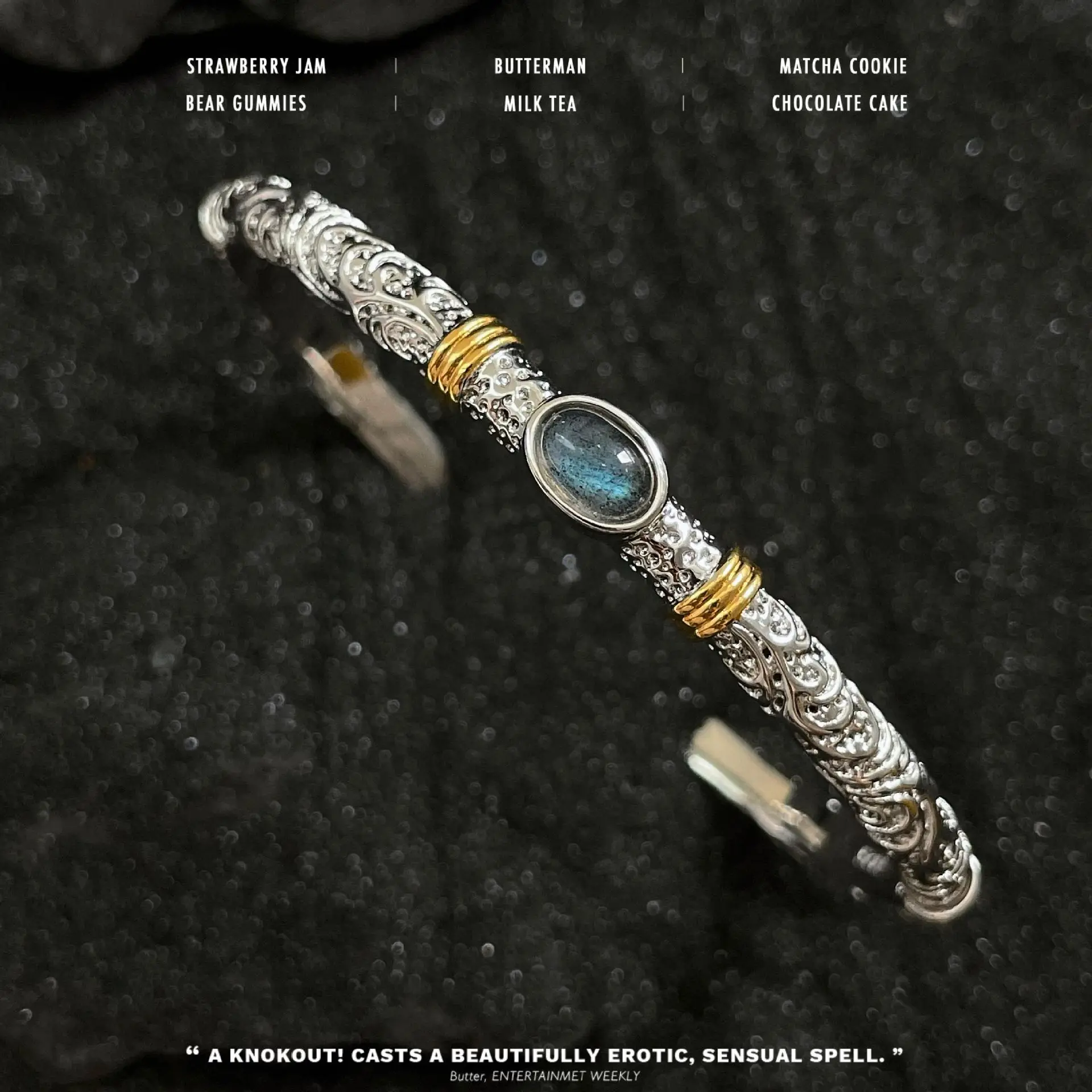 

Gold and silver contrasting gray moonlight Tang grass pattern open bracelet niche design fashion bracelet gift