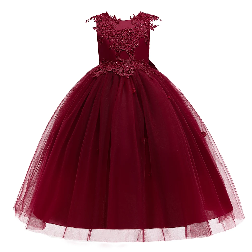Summer Flower Bridesmaids Girls Dress Vestido Elegant Baptism Wedding Princess Prom Party Dresses For Girls Bow Birthday Costume view 5