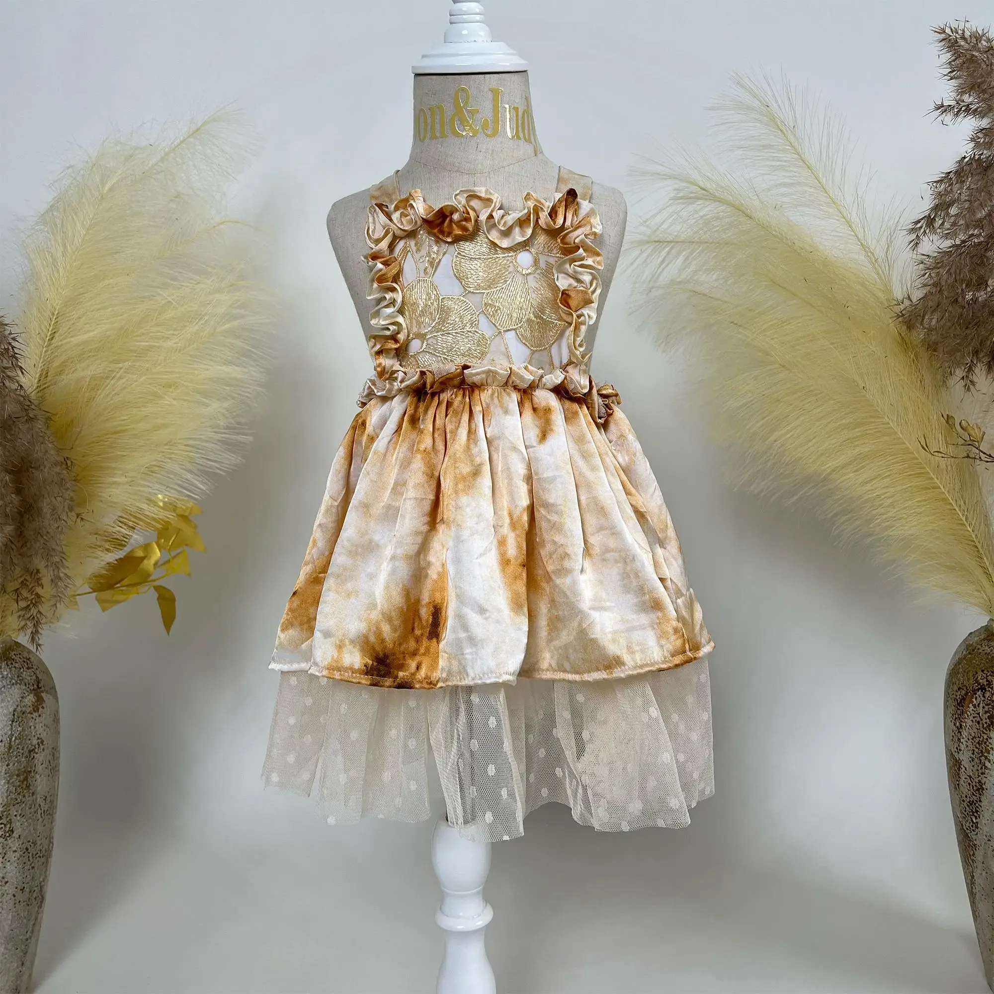 Don&Judy Baby Girl Dress Tie-dye Chiffon Slip Skirt For Birthday Gift Girl Photography Cloth