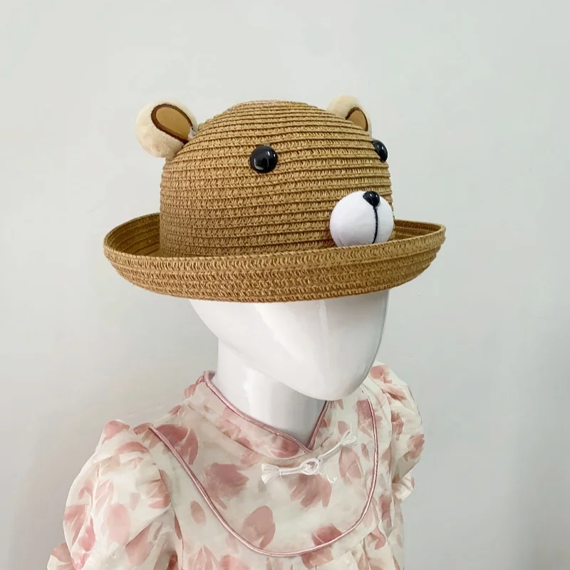 Visera de protección solar fina para niños, sombrero de pescador de dibujos animados Simple, hecho a mano, Color sólido, Verano