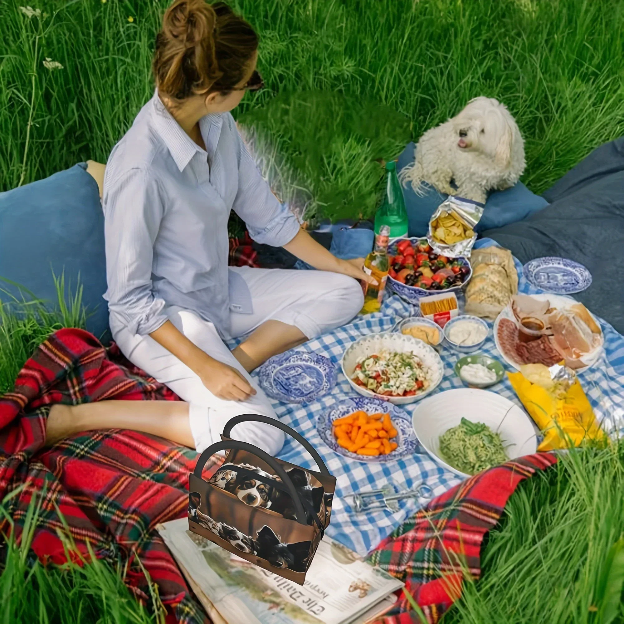 Cute Puppy And Kitten Cooler Bag Adorable Pet Print Lunch Tote Insulated Picnic Bag