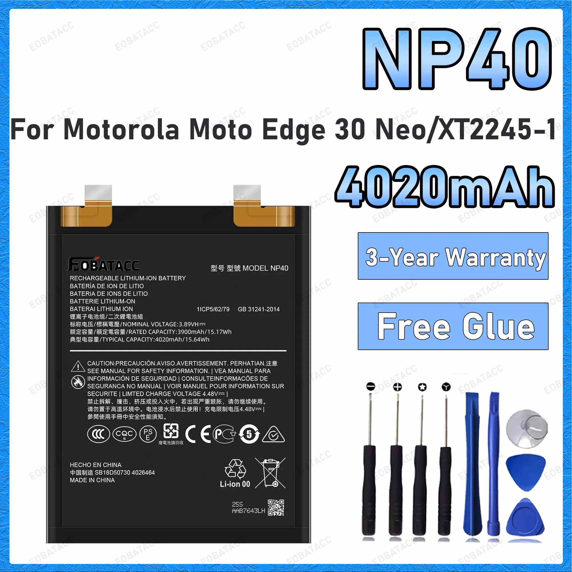 100% New High Quality 4020mAh NP40 Battery For Motorola Moto Edge 30 Neo/XT2245-1 Batteries+Free Tools