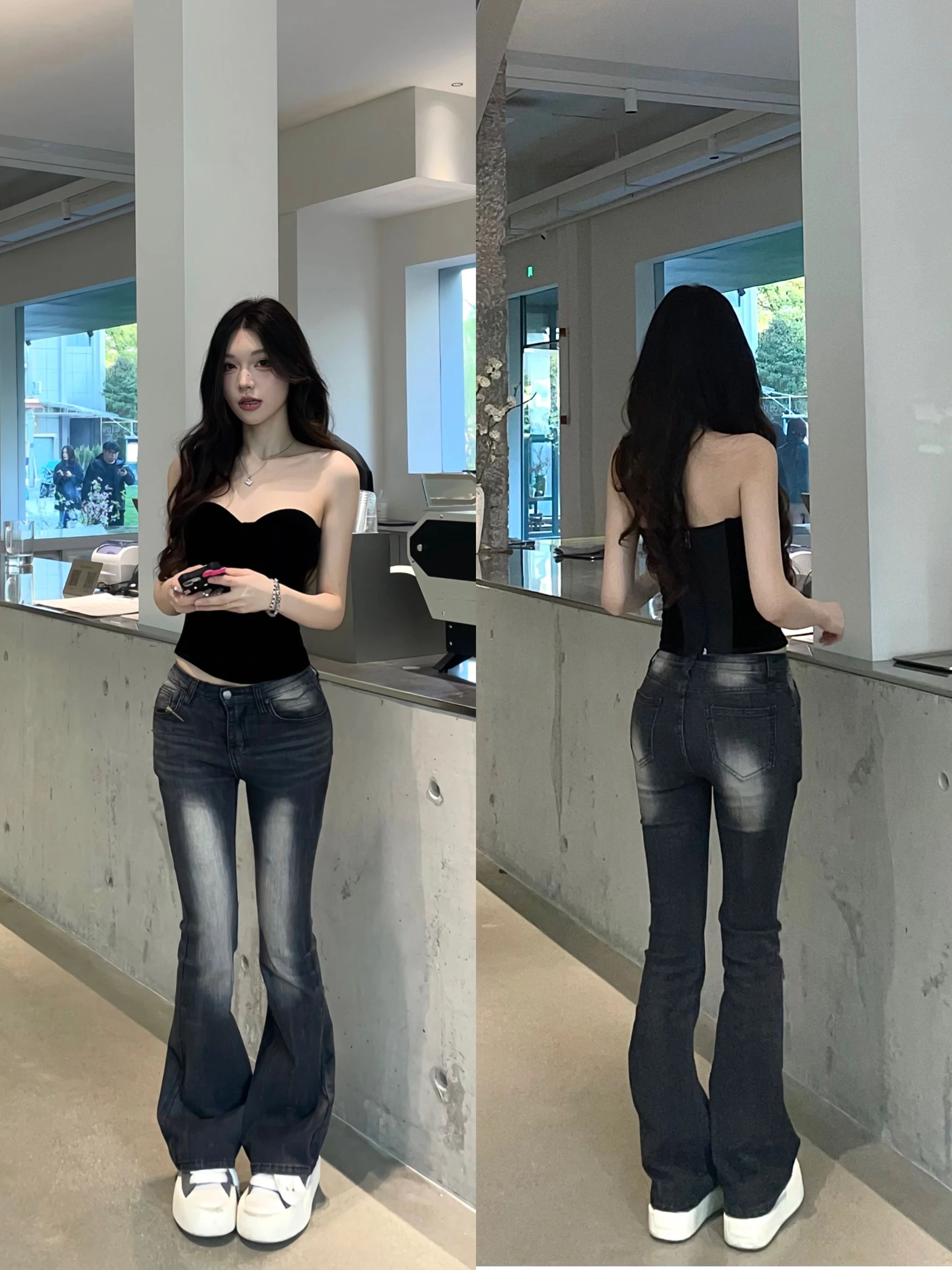 

Джинсы с низкой посадкой и расклешенными штанинами, джинсы-буткат с высокой талией, джинсы с эффектом утяжки живота, широкие брюки, женские повседневные брюки премиум-класса