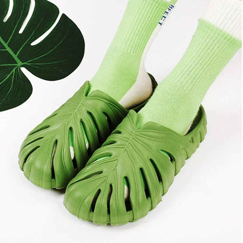 Male Slipper Platform Cloud Monstera Funny Leaf Home Soft Slides Sandals Outdoor Summer Ladies House Shoe Flat Men Female Beach image 6