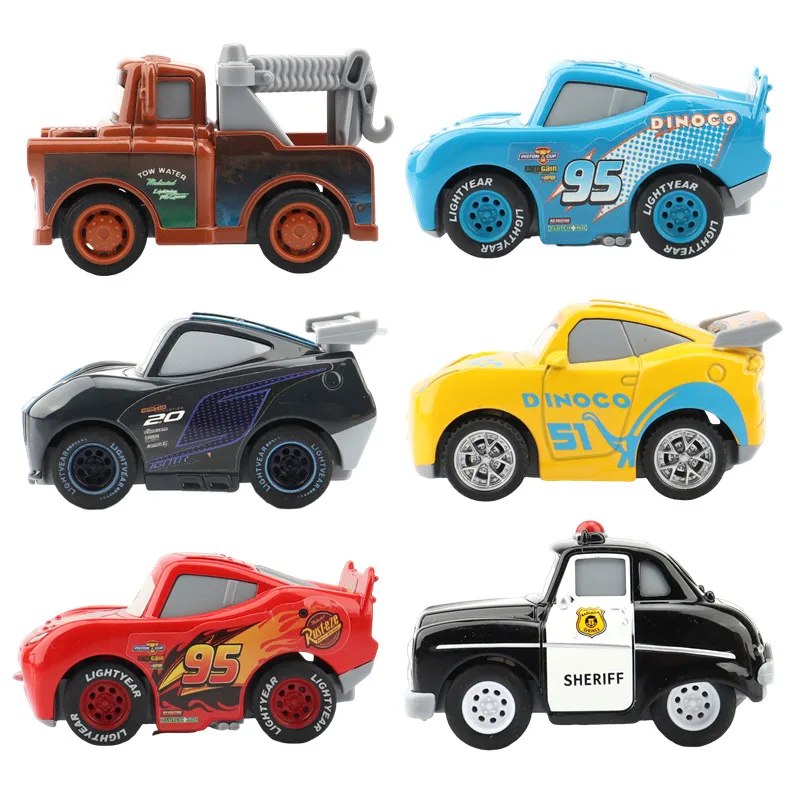 Original 6.5cm Disney Pixar Cars Mini McQueen Mater Jackson Sheriff Metal Pull-Back car Toys for Boys Christmas Gift