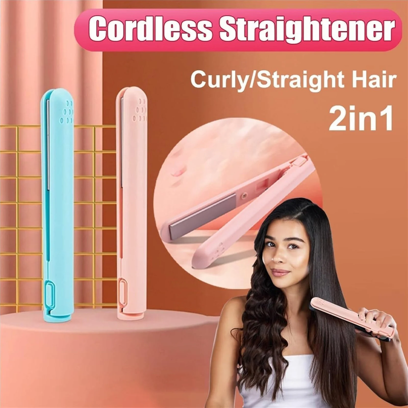 Portable USB Curling Iron Fast Heating Mini Dual Purpose Hair Straighteners Portable Hair Curler Flat Iron for All Hair Types