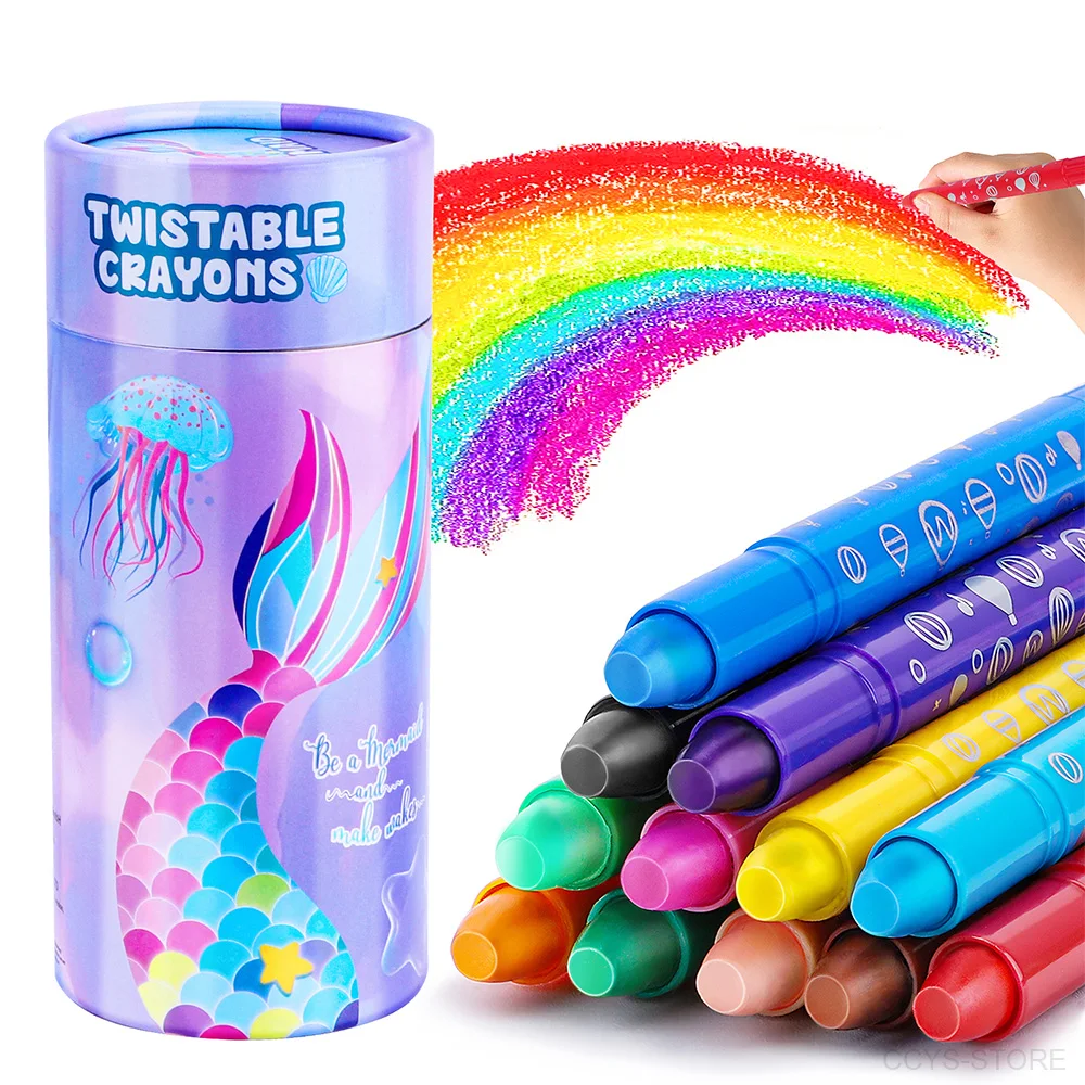 Mermaid Washable Crayons for Kids 12/24 Colors Erasable Wax Crayon Quick Drying Crayons Set for Toddlers Kids Christmas Gift