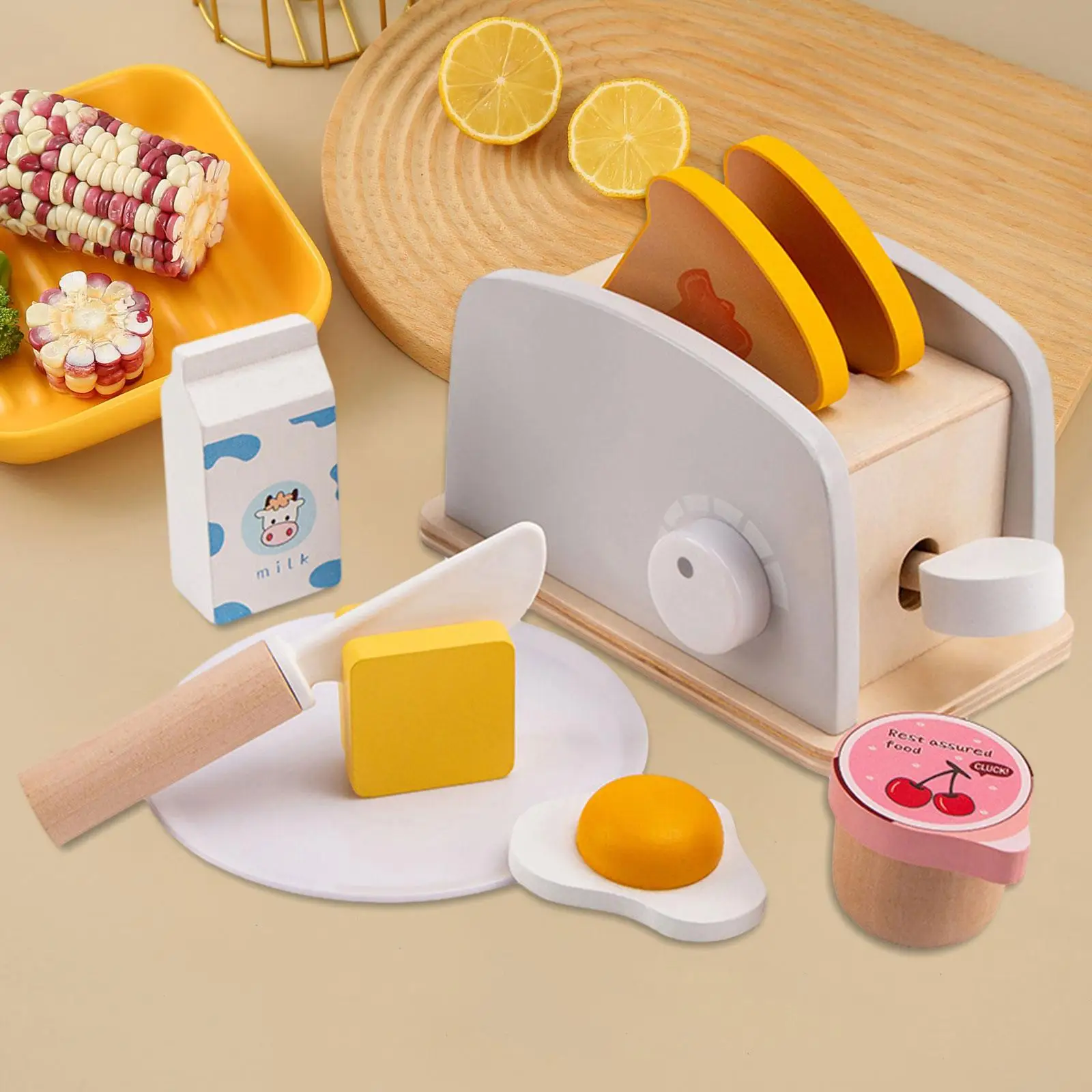 Simulation Wooden Bread Maker for Kid Play Kitchen Bread Set for Kids