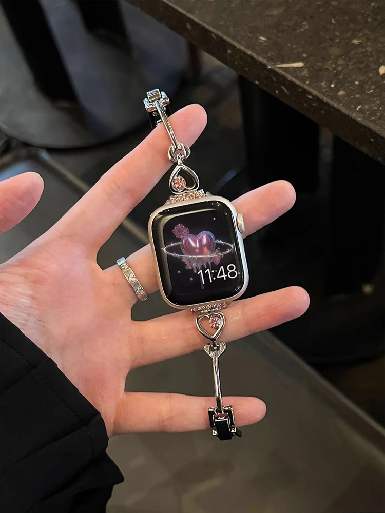 

Глянцевый металлический бриллиантовый ремешок для iWatch Ultra 10 9 8 7 6 5 Тонкий женский браслет-ремешок для Apple Watch 40 мм 41 мм 42 мм 45 мм 46 мм 49 мм