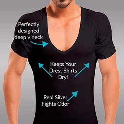 Wholesale Sweatproof Undershirt Men With Underarm Sweat Pads T Shirt Slim Fit V Neck