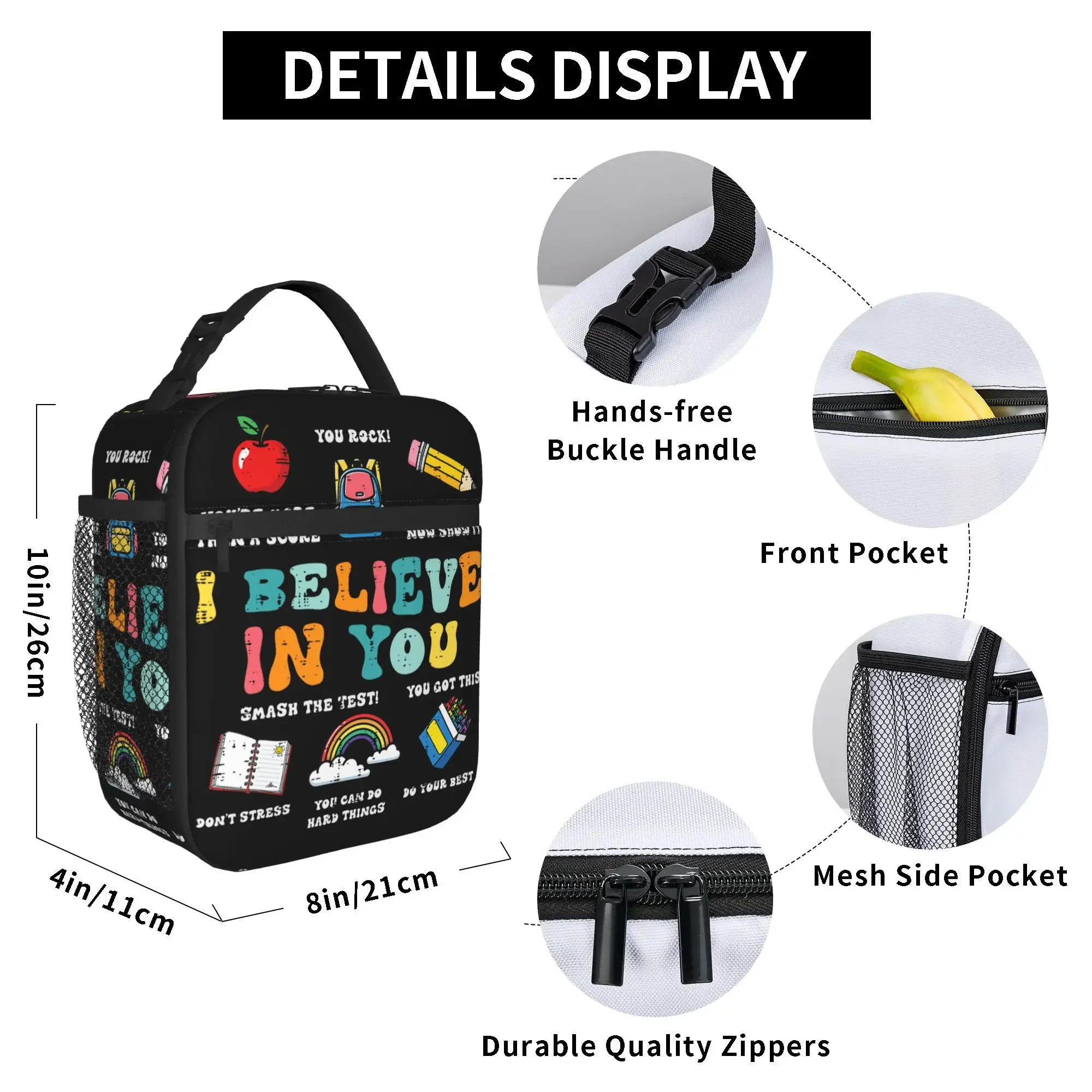 Testing Day I Believe in You State Test Teacher Lunch Bag School Lunch Box For Adult Thermal Lunch Bags Portable Cooler Bag