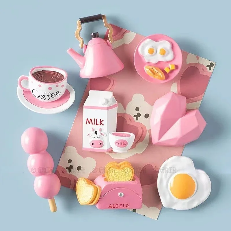 The Girl Is Cute Creative Resin Refrigerator Magnets Emulating Cake and Milk Mini Kitchen Utensils  Home Decor