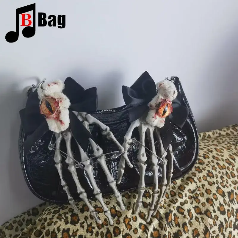 Womens Harajuku Shoulder Bags Goth Handbags Bags skull claw Y2K girl Halloween Cosplay punk tote skeleton Gothic underarm bag