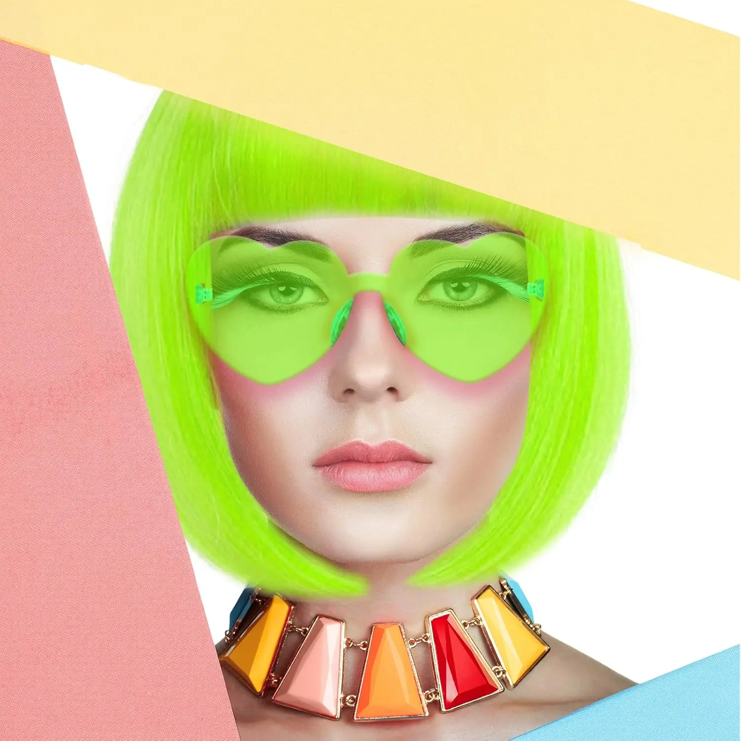 10 "짧은 로즈 핑크 스트레이트 가발 헤어 플래퍼 코스프레 의상 여성용 짧은 밥 가발 파티 Cosume 핫 핑크 걸스 유니섹스