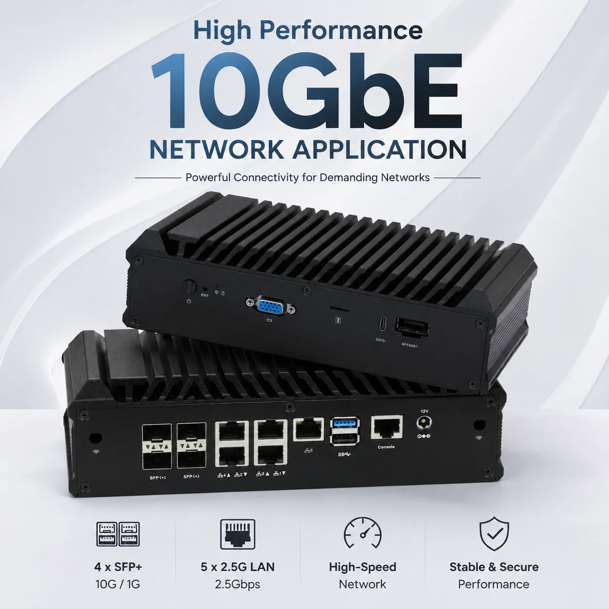 QOTOM 10Gb Network Appliance Denverton CPU C3558 C3758R 5 X Port 2.5GbE 4 X Port SFP+ Firewall Gateway