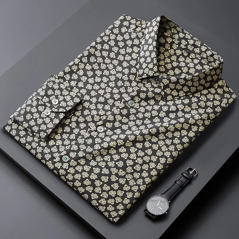 Loose Man Simplicity Handsome Button Shirts Printing Spring Summer Thin Fashion Casual Office Temperament Men\'s Clothing 2023