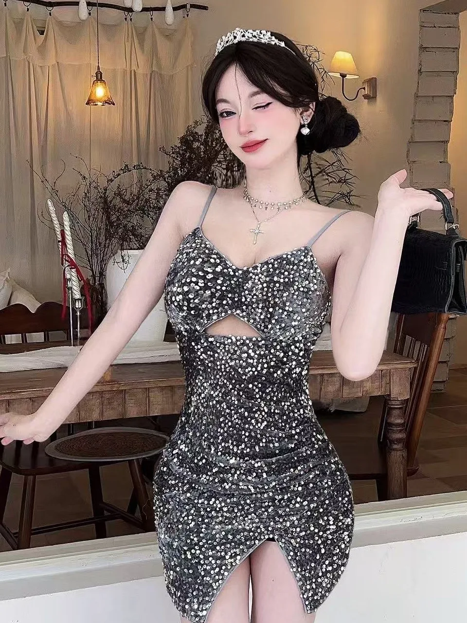 

Сексуальная облегающая одежда с глубоким вырезом из бисера Csole Dr Faionable Base Layer Strap Dr Tight Bodycon для женщин Ciwalk ort...