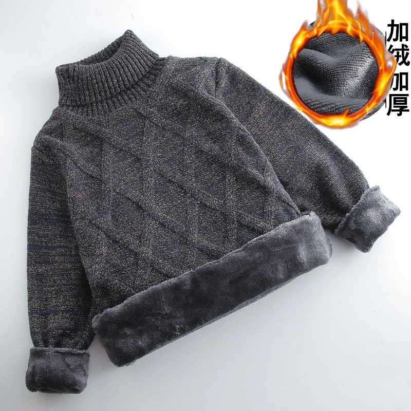 Fashion Boys Plus Velvet Sweaters Autumn Winter Kids Clothing Baby Sweaters Knit Turtleneck Pullover Children Cotton Jumper Tops