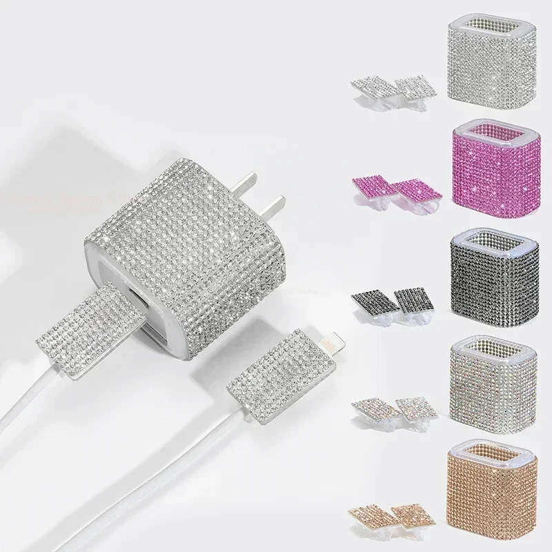 Charger Protector Sleeve for IPhone 15 14 13 Pro Max 18W 20W Charging Head Protection Glitter Crystal Sticker Protective Cover
