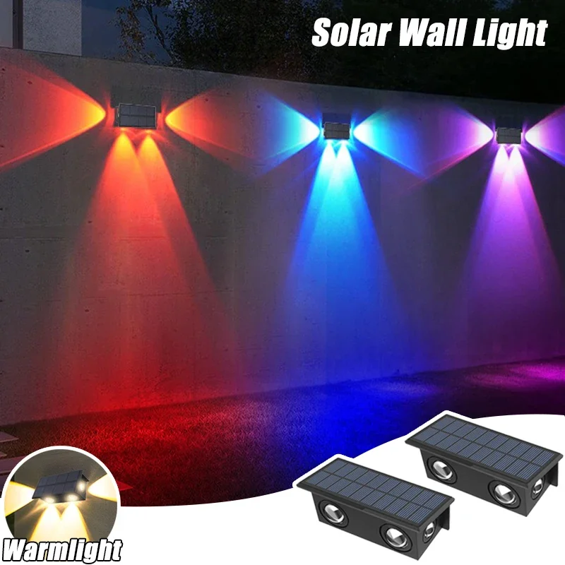 Luzes de parede solares led ao ar livre lâmpada à prova dwaterproof água lados iluminação multicolorido jardim para condado varanda cerca decorações parede