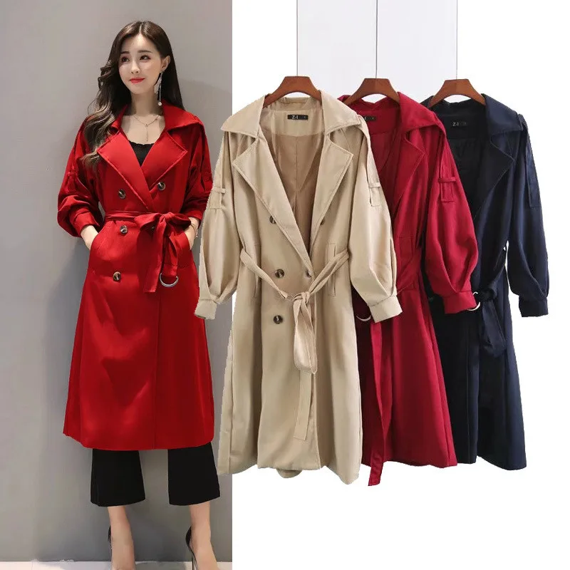 

Nice Autumn New Double Breasted Trench Coat for Women High Quality Female Casual Windbreaker With Belt Long Business Outerwear