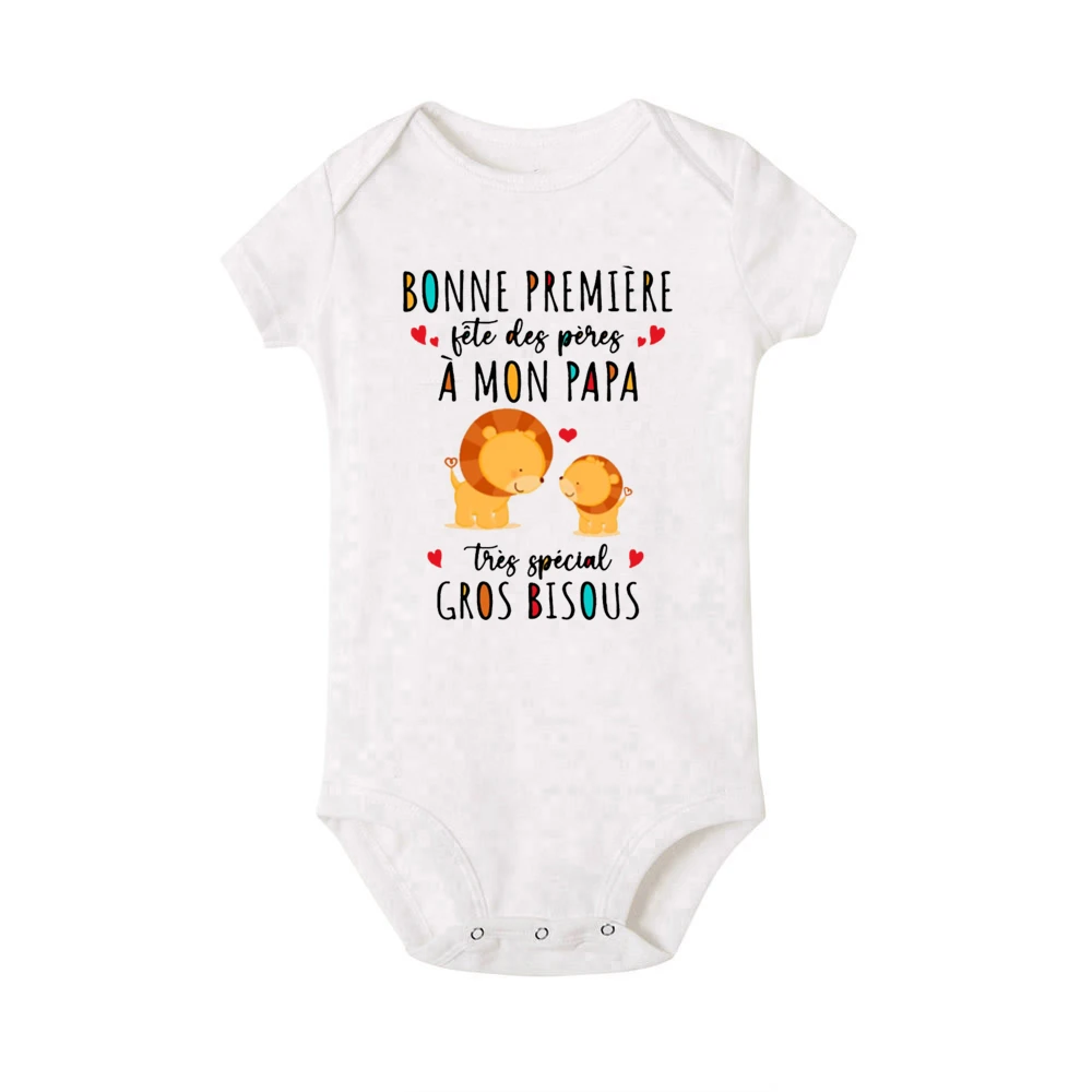 I Love You Dad Happy First Father\'s Day French Printed Baby Bodysuit Summer Newborn Romper Holiday Infant Short Sleeve Jumpsuit