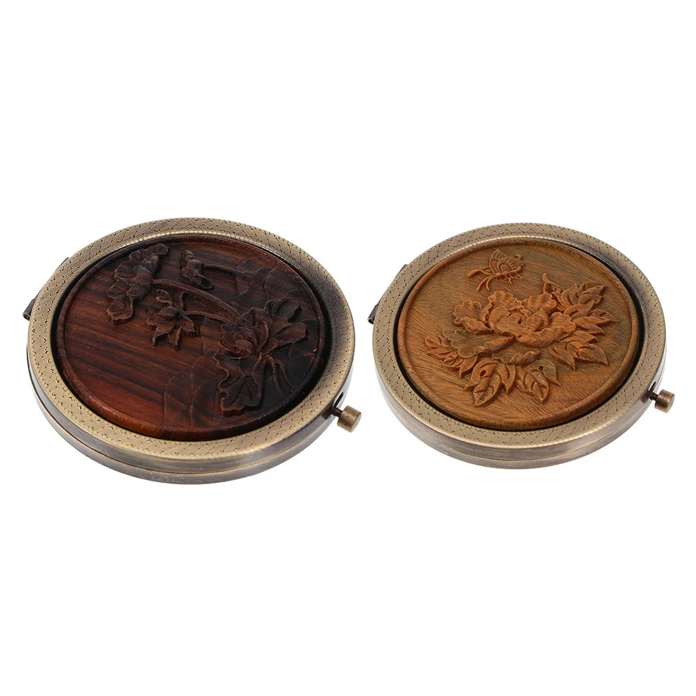 2 stuks vintage make-upspiegel dubbelzijdig hout metaal opvouwbare minispiegel draagbare reizen buiten make-up tool voor delicaat