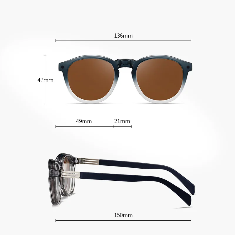 BLMUSA 2-in-1 Folding Magnetic Polarized Sunglasses Fashion Round Outdoor Myopia Progressive Prescription Glasses For Men Women