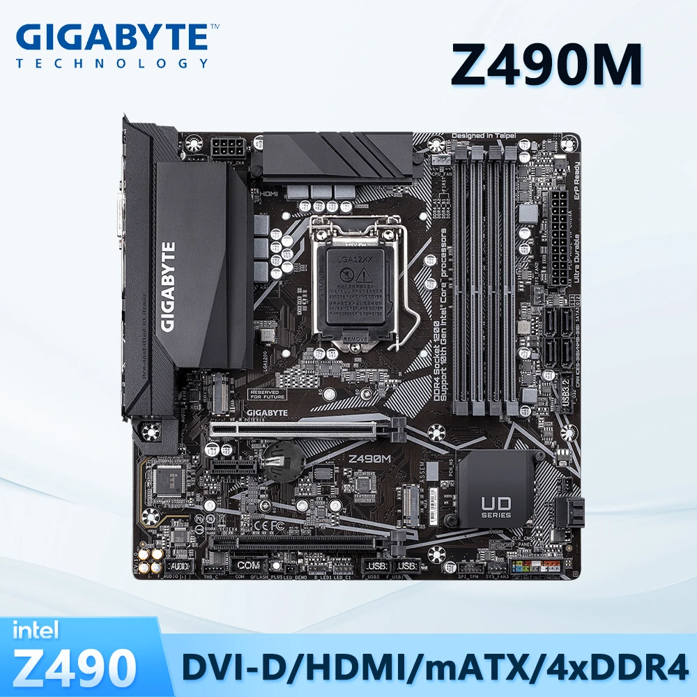 Used Mainboard, GIGABYTE Motherboard Z490M, Z490 Chipset, LGA 1200 Socket for 10th 11th Core CPU, Micro ATX Form Factor, 4 DDR4