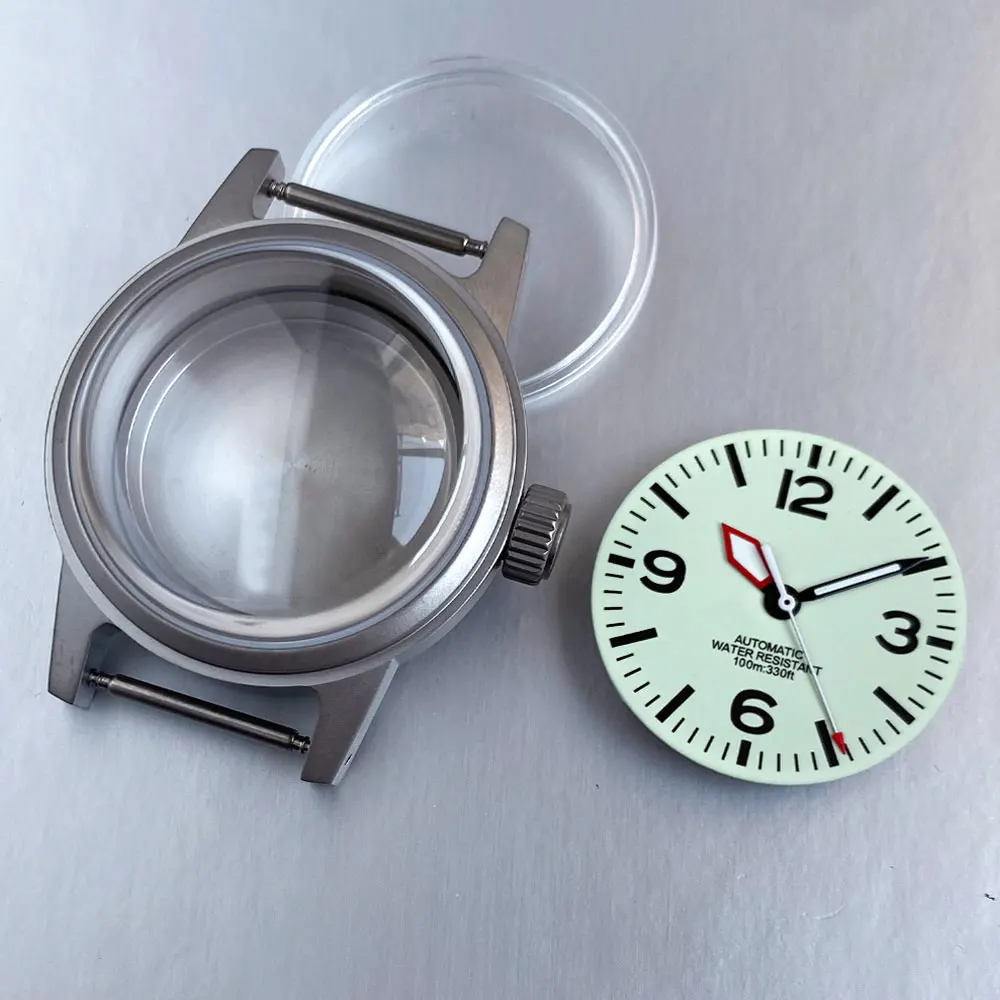 

200M Diving case 36mm Military dial hand set fit NH35 NH36 PT5000 Automatic movement Luminous Cream Sapphire glass watch parts