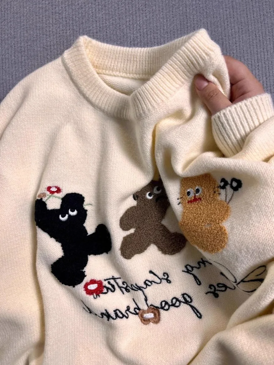 

plus Size 300 Pou Cartoon Bear Embroidery Hoodie Outerwear Lazy Sle Base irt Top Thiened Long Sve Loose Fit Sweater