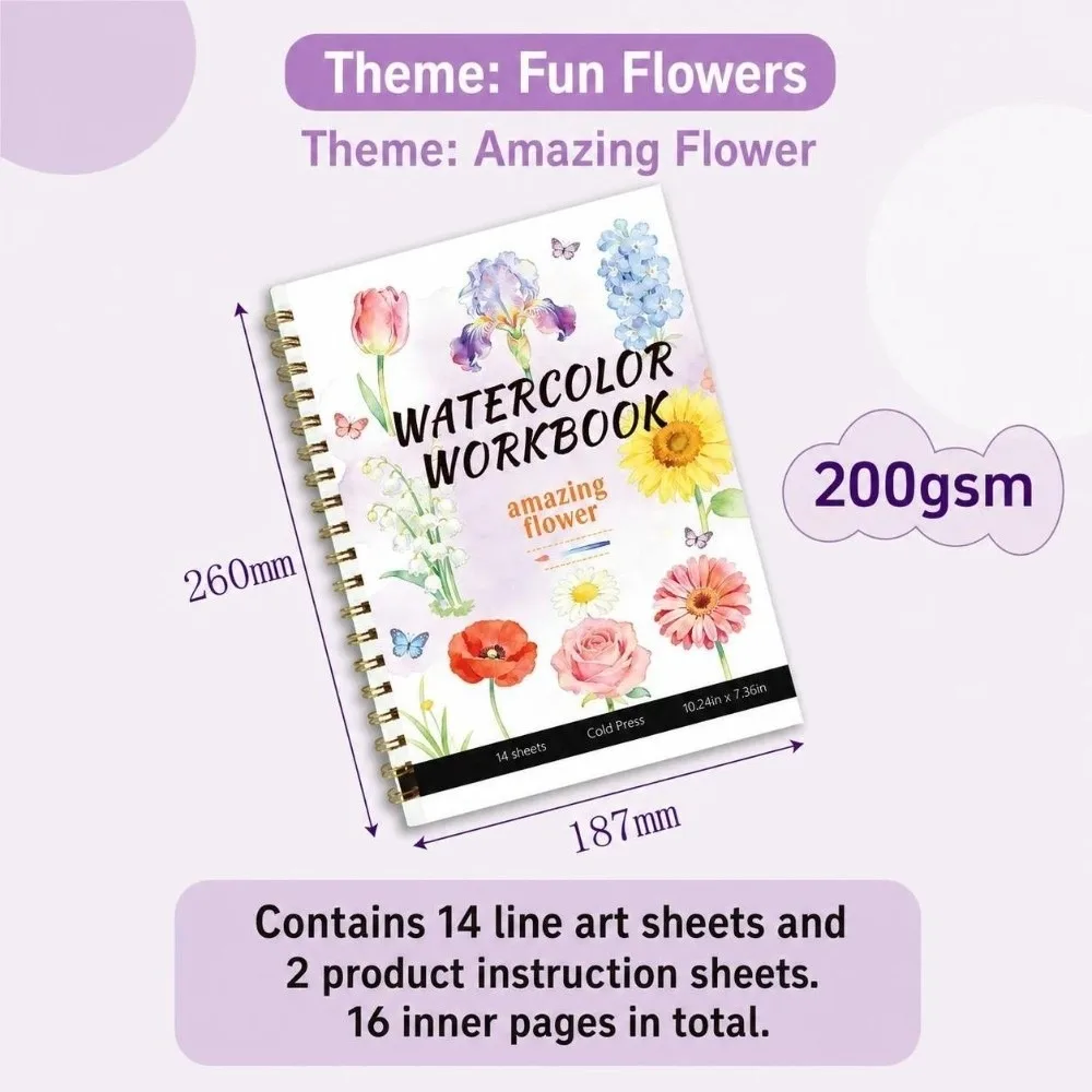 200GSM Watercolor Workbook Spiral-Bound Flower Scenery Animal Watercolor Painting Book Multiple Styles Thickened