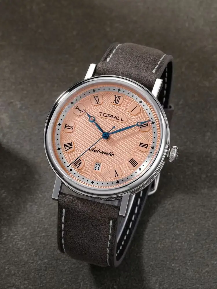 TOPHILL Watches Automatic 40mm Miyota 9015 Mechanical Wristwatch Roman Numera 6H Date Reloj Sapphire 5ATM Coin Edge Case TW109G