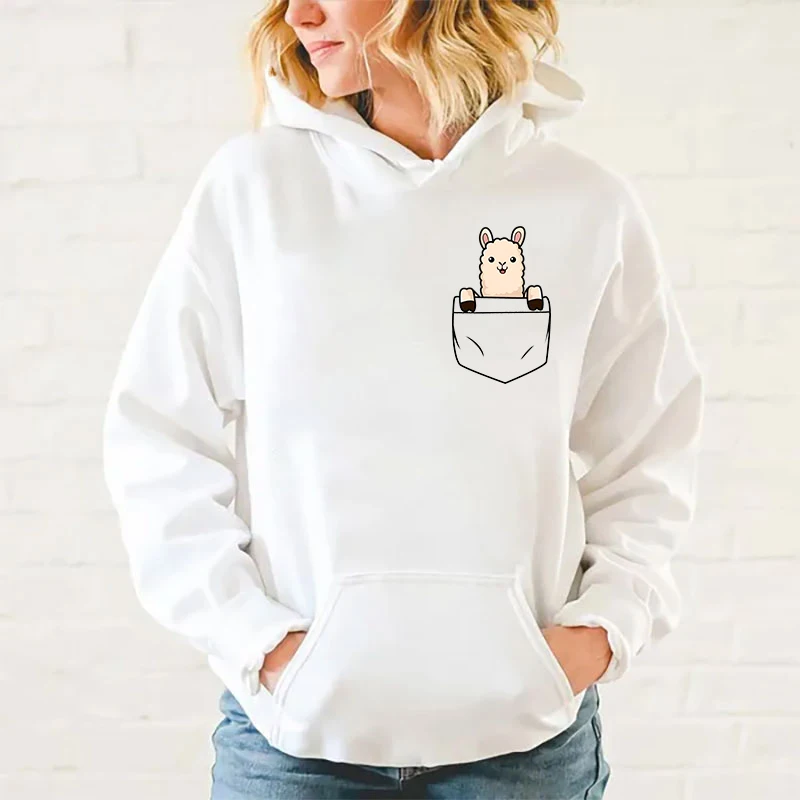 

Funny Pocket Alpaca Printing Hoodies Fashion Women Men Autumn Winter Sweatshirt Ladies Streetwear Pullover